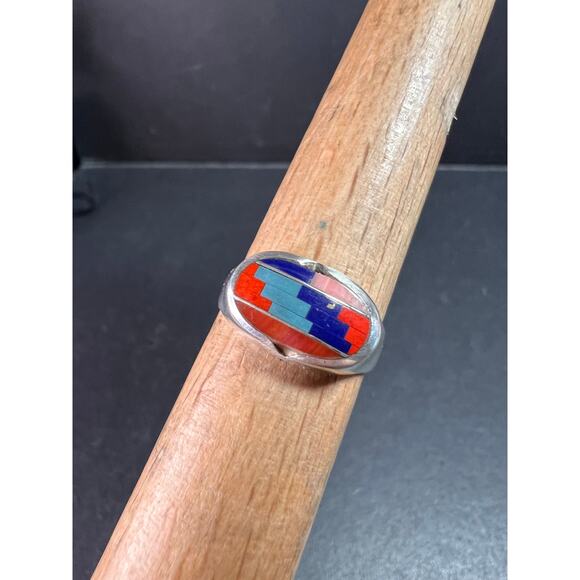 Vintage dead stock 925 Sterling Silver Southwest Mosaic Inlay Ring Size 7 - Picture 10 of 15